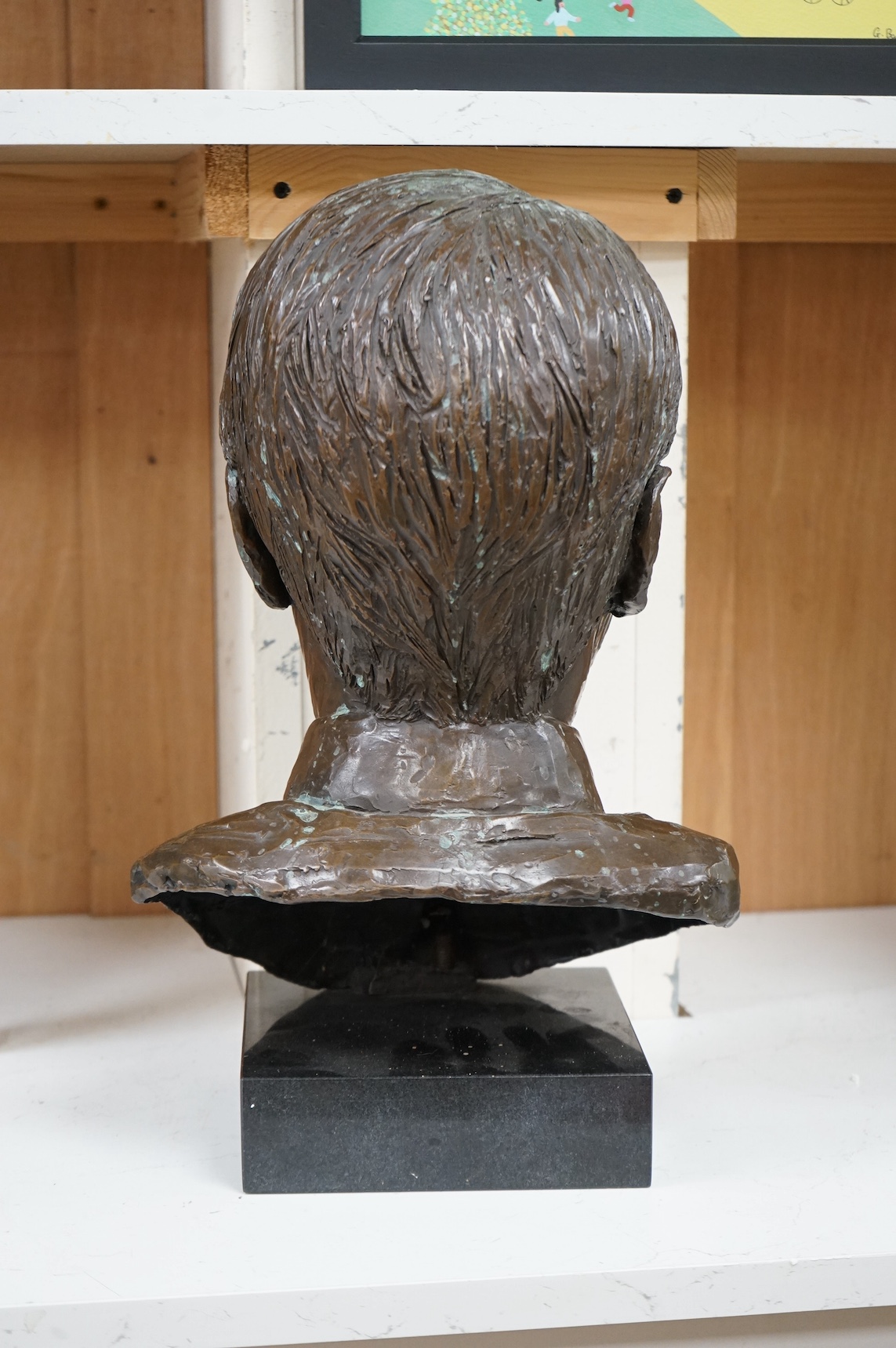 A bronze bust of a gentleman, raised on square base, unsigned, 44cm high. Condition - good